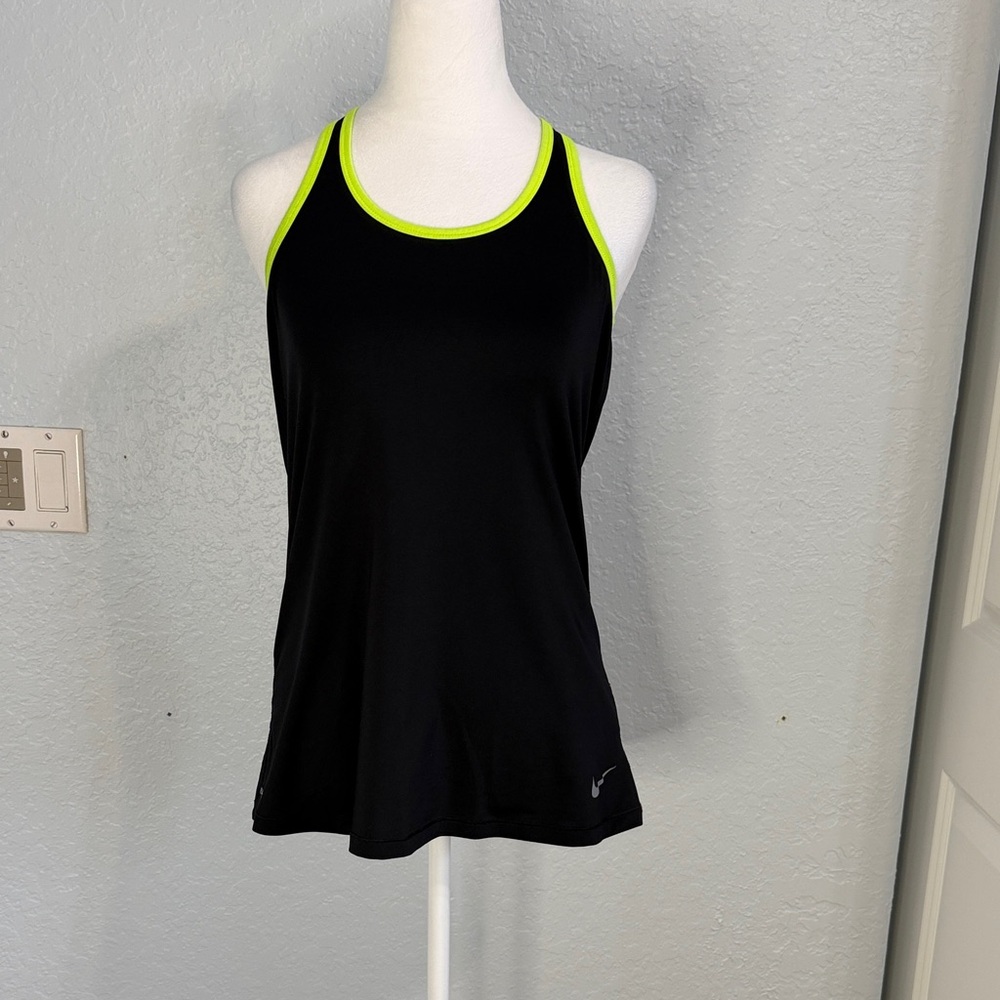 Nike Black Racerback Tank Top with Neon Yellow Trim